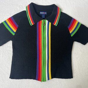 Vintage Limited Too Black Rainbow 1/4 Zip Short Sleeve Girls Sweater y2k Bratz